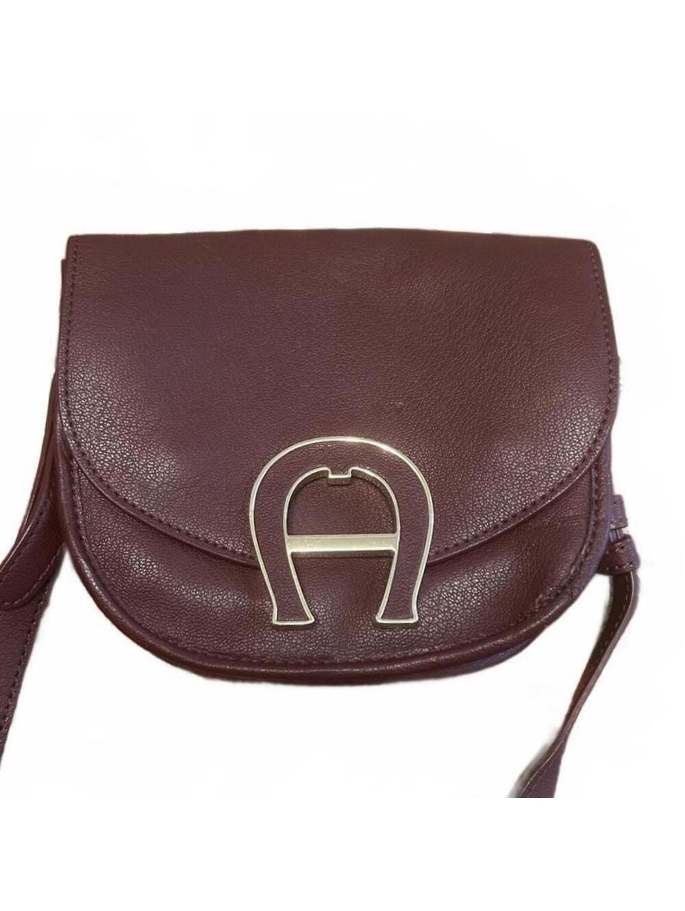 Luxurious Aigner Leather Small Crossbody Bag Burgundy Minimalist Dark Academia
